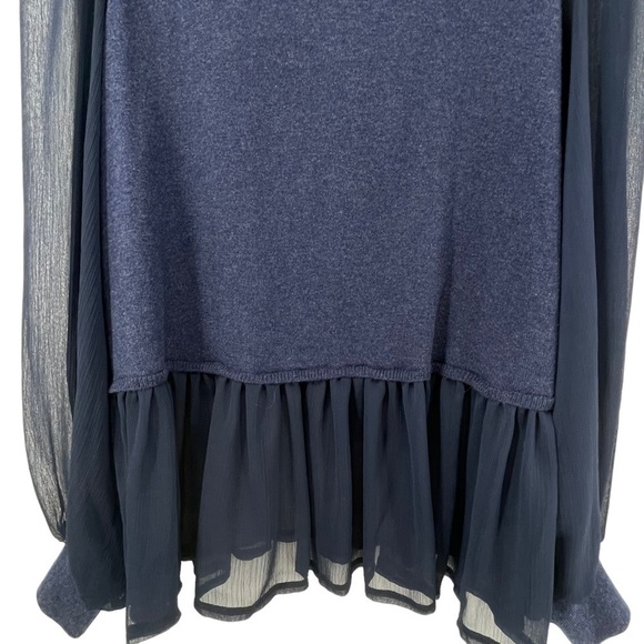 DG2 by Diane Gilman Navy Blue Blouson Chiffon Sleeve Peplum Blouse - Sz M - Picture 13 of 15